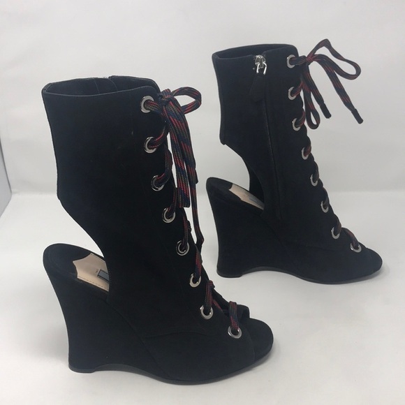 Prada Black Suede Lace Up Runway Boots - Picture 3 of 8